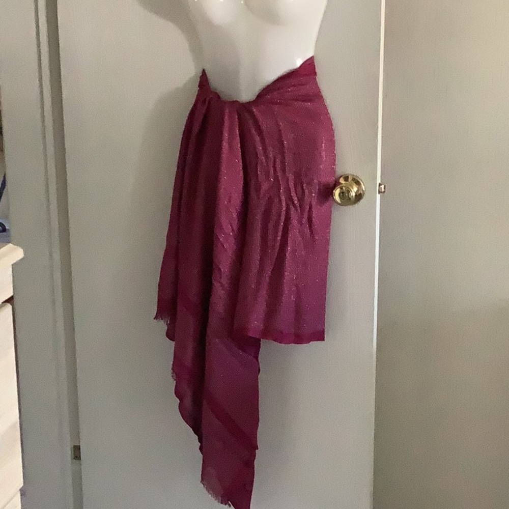 Calvin Klein beach cover sarong scarf wrap wine color with silver sparkl…